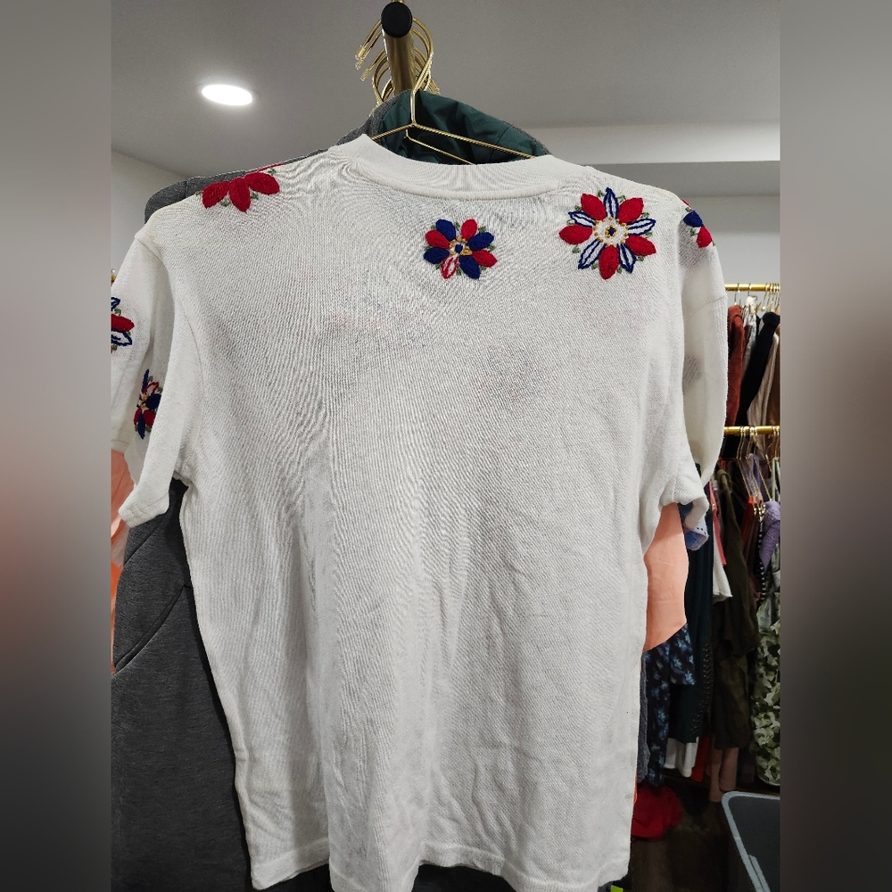 NWOT Free People Petal Stitch Tissue Tee - cream combo - Picture 6 of 7